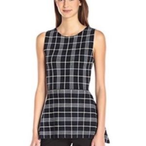 Theory Kalora Lustrate Plaid Peplum Navy Top P